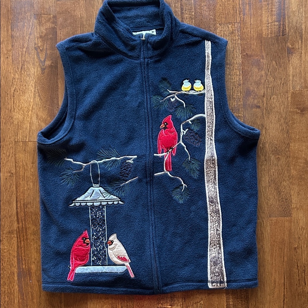 Rebecca Malone birdwatching Vest Red Bird Print nature inspired outdoor size M​​